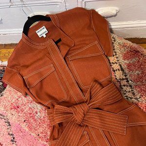 French chic brand Valentine Gauthier Raw Silk Tie-waist Mini Shirt Dress